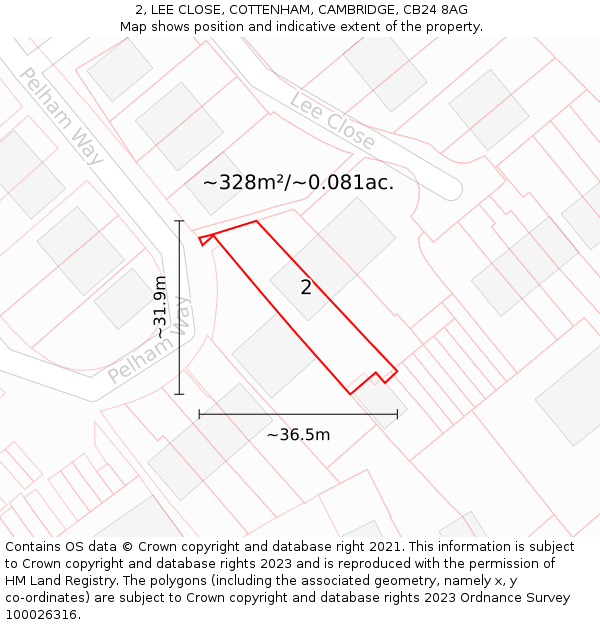 2, LEE CLOSE, COTTENHAM, CAMBRIDGE, CB24 8AG: Plot and title map