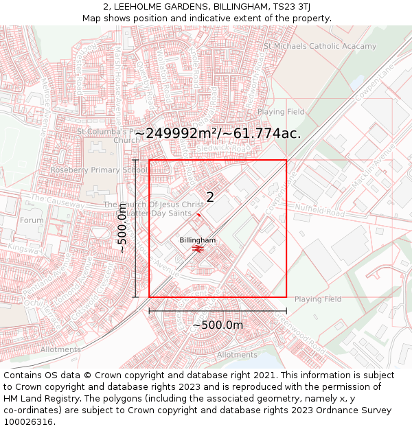2, LEEHOLME GARDENS, BILLINGHAM, TS23 3TJ: Plot and title map