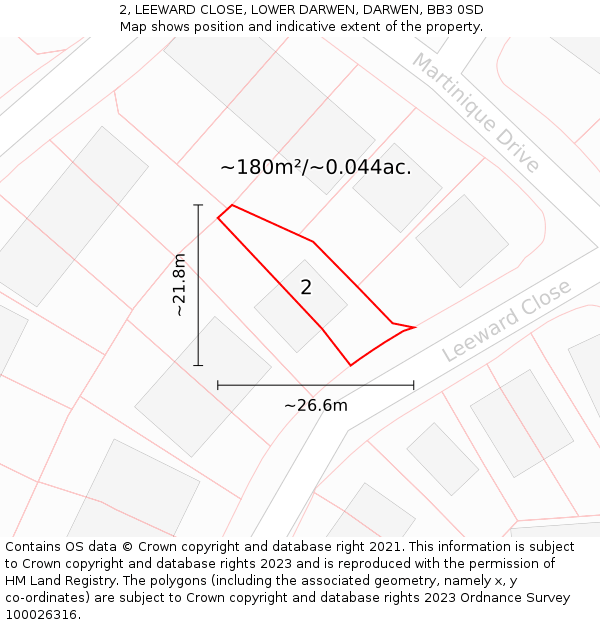 2, LEEWARD CLOSE, LOWER DARWEN, DARWEN, BB3 0SD: Plot and title map