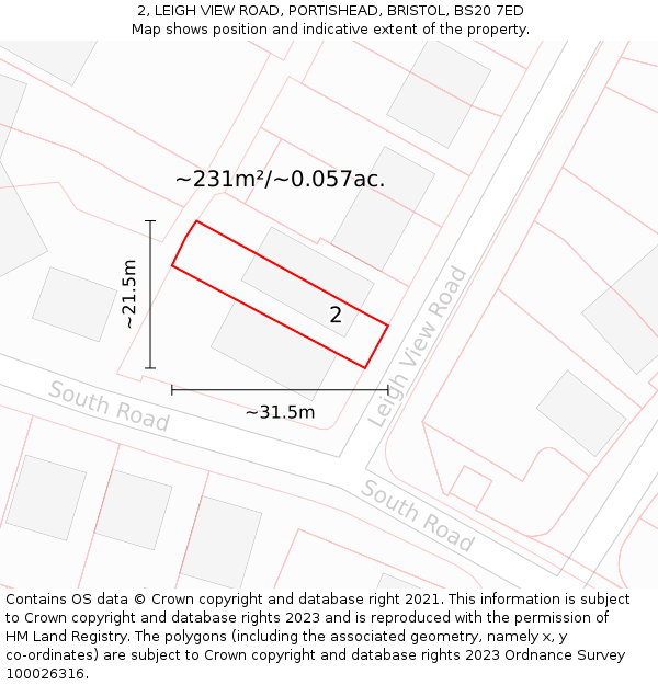 2, LEIGH VIEW ROAD, PORTISHEAD, BRISTOL, BS20 7ED: Plot and title map