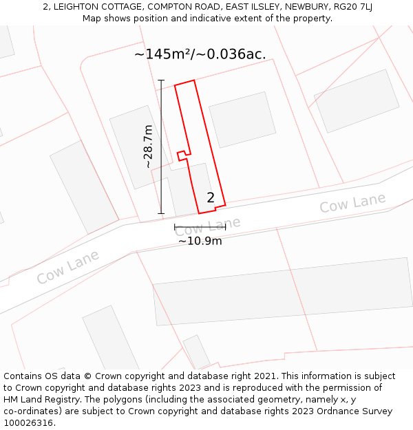 2, LEIGHTON COTTAGE, COMPTON ROAD, EAST ILSLEY, NEWBURY, RG20 7LJ: Plot and title map