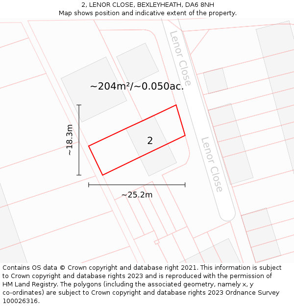 2, LENOR CLOSE, BEXLEYHEATH, DA6 8NH: Plot and title map