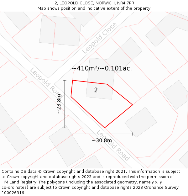 2, LEOPOLD CLOSE, NORWICH, NR4 7PR: Plot and title map