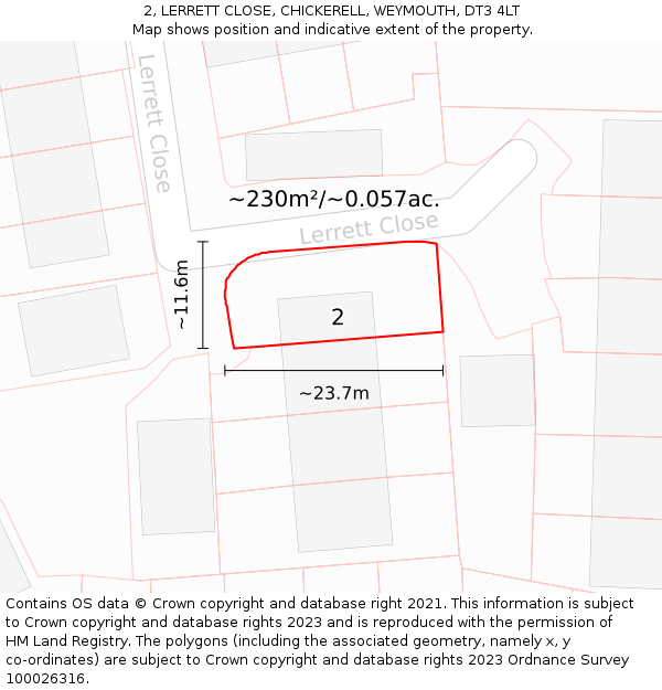 2, LERRETT CLOSE, CHICKERELL, WEYMOUTH, DT3 4LT: Plot and title map