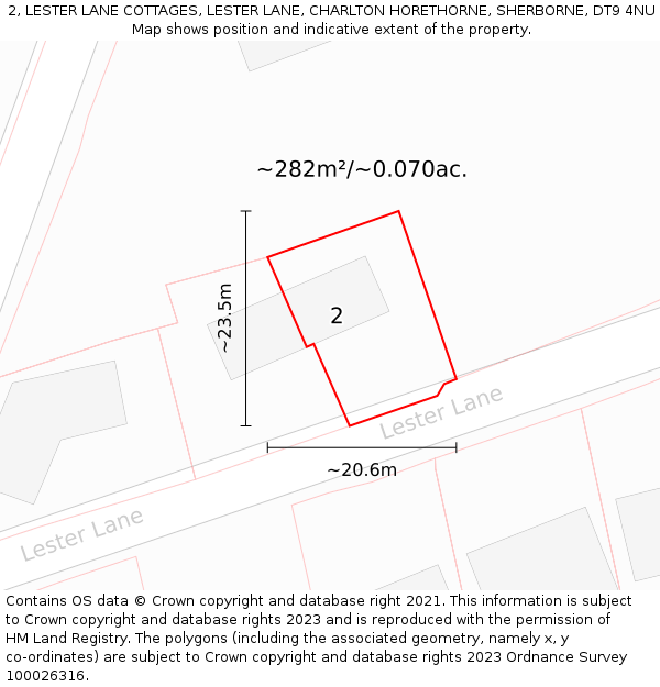 2, LESTER LANE COTTAGES, LESTER LANE, CHARLTON HORETHORNE, SHERBORNE, DT9 4NU: Plot and title map