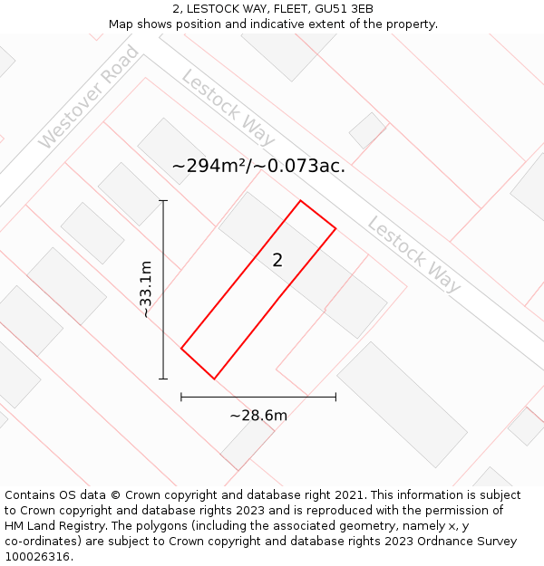 2, LESTOCK WAY, FLEET, GU51 3EB: Plot and title map