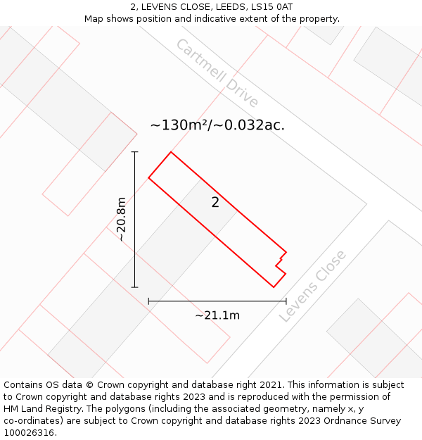 2, LEVENS CLOSE, LEEDS, LS15 0AT: Plot and title map