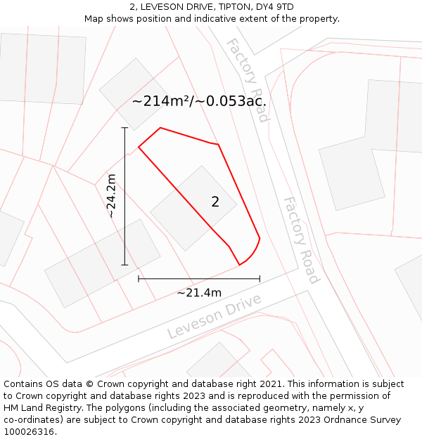 2, LEVESON DRIVE, TIPTON, DY4 9TD: Plot and title map