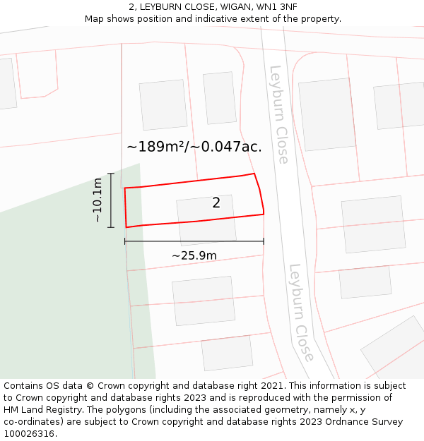 2, LEYBURN CLOSE, WIGAN, WN1 3NF: Plot and title map