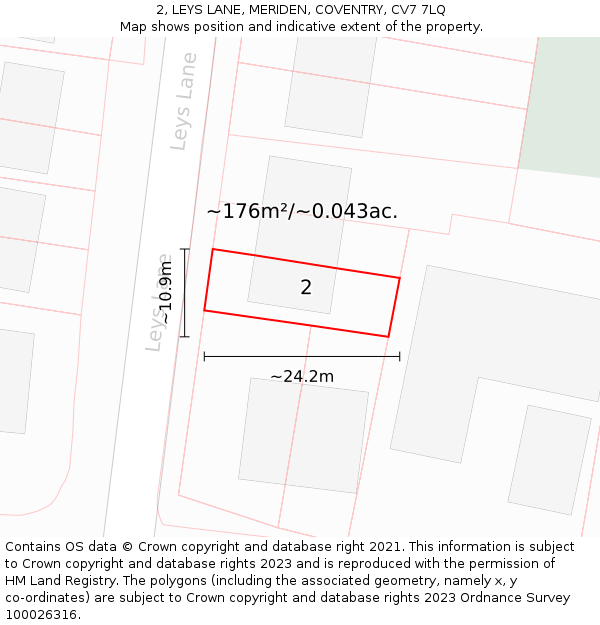 2, LEYS LANE, MERIDEN, COVENTRY, CV7 7LQ: Plot and title map