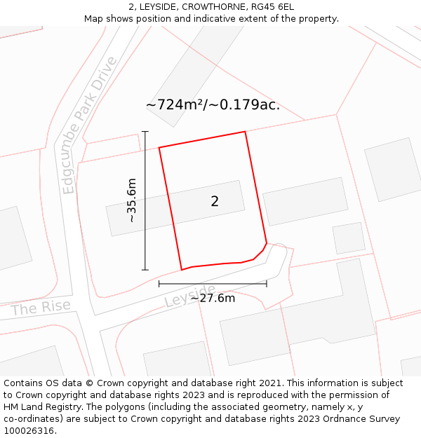 2, LEYSIDE, CROWTHORNE, RG45 6EL: Plot and title map