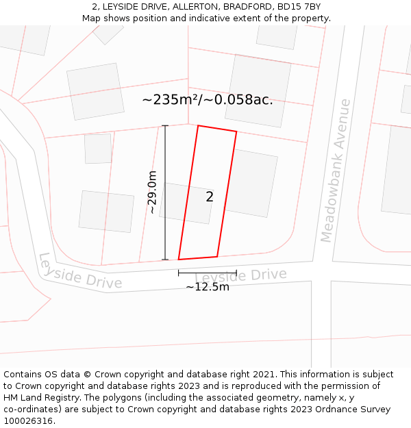 2, LEYSIDE DRIVE, ALLERTON, BRADFORD, BD15 7BY: Plot and title map