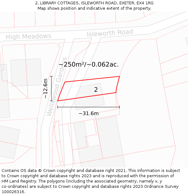2, LIBRARY COTTAGES, ISLEWORTH ROAD, EXETER, EX4 1RG: Plot and title map