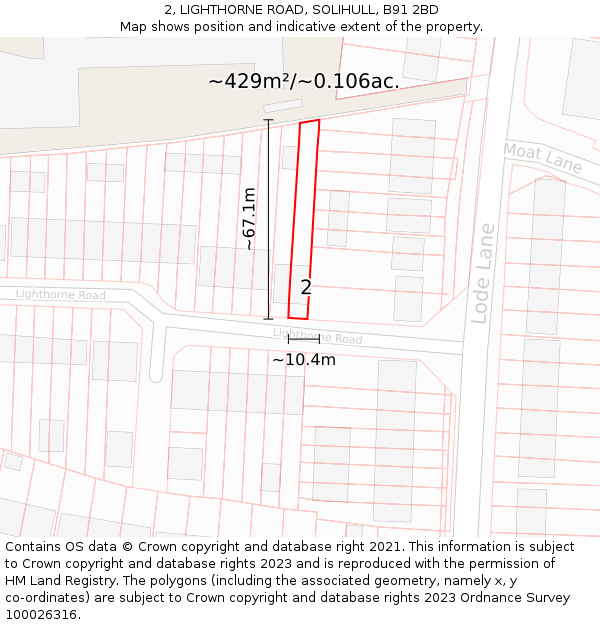 2, LIGHTHORNE ROAD, SOLIHULL, B91 2BD: Plot and title map