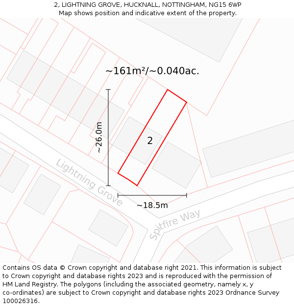 2, LIGHTNING GROVE, HUCKNALL, NOTTINGHAM, NG15 6WP: Plot and title map