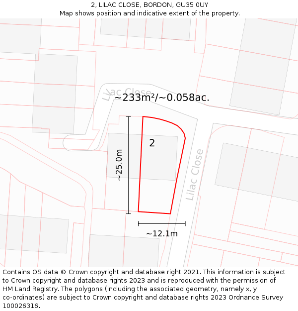 2, LILAC CLOSE, BORDON, GU35 0UY: Plot and title map