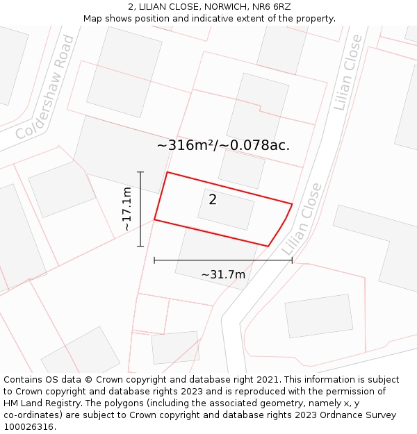 2, LILIAN CLOSE, NORWICH, NR6 6RZ: Plot and title map