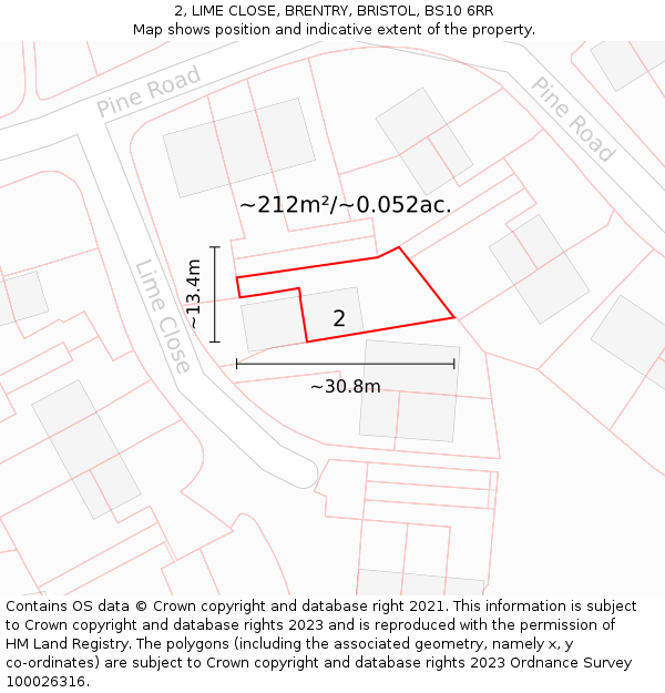 2, LIME CLOSE, BRENTRY, BRISTOL, BS10 6RR: Plot and title map