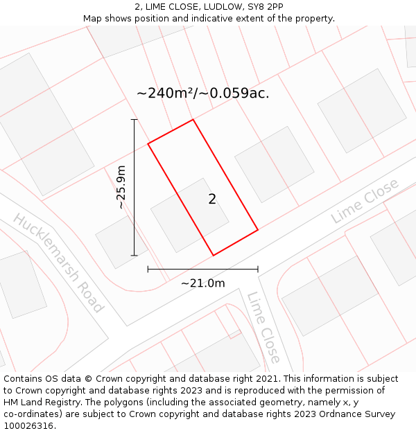2, LIME CLOSE, LUDLOW, SY8 2PP: Plot and title map