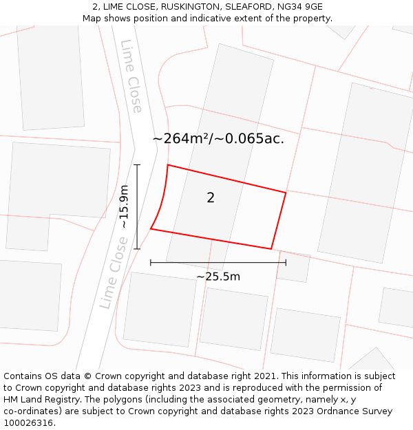 2, LIME CLOSE, RUSKINGTON, SLEAFORD, NG34 9GE: Plot and title map