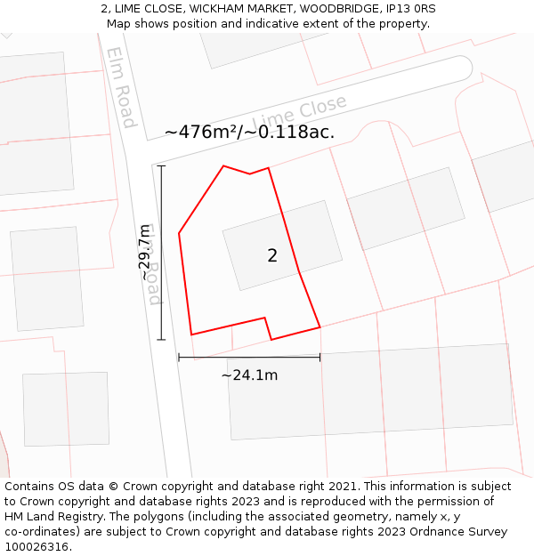 2, LIME CLOSE, WICKHAM MARKET, WOODBRIDGE, IP13 0RS: Plot and title map