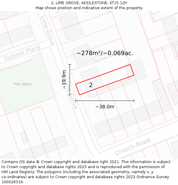 2, LIME GROVE, ADDLESTONE, KT15 1QY: Plot and title map