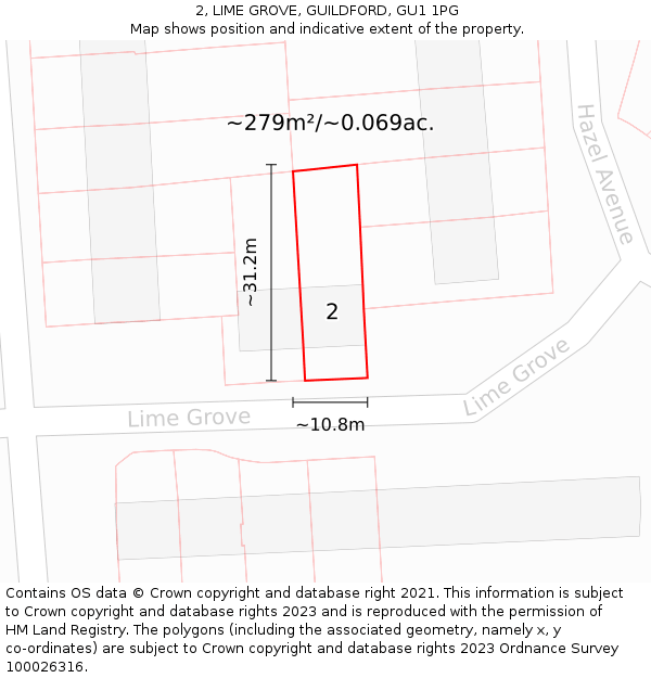 2, LIME GROVE, GUILDFORD, GU1 1PG: Plot and title map