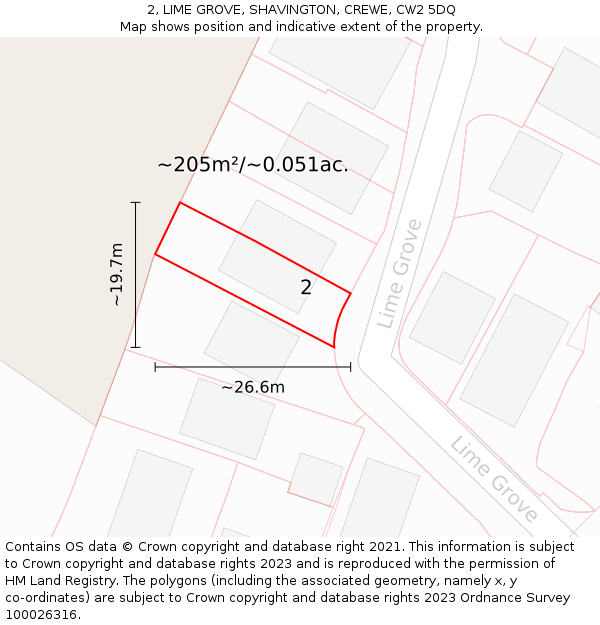 2, LIME GROVE, SHAVINGTON, CREWE, CW2 5DQ: Plot and title map