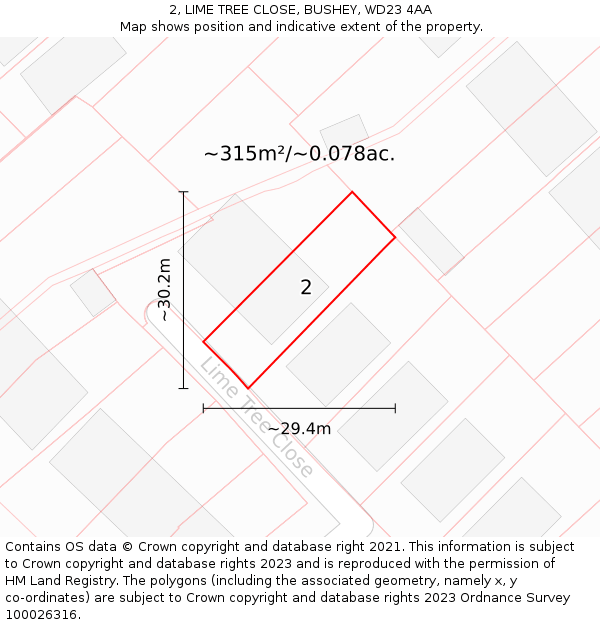2, LIME TREE CLOSE, BUSHEY, WD23 4AA: Plot and title map
