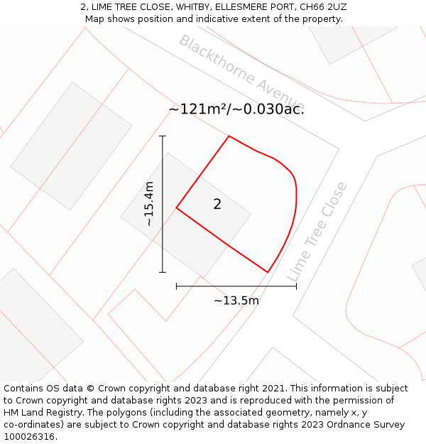 2, LIME TREE CLOSE, WHITBY, ELLESMERE PORT, CH66 2UZ: Plot and title map