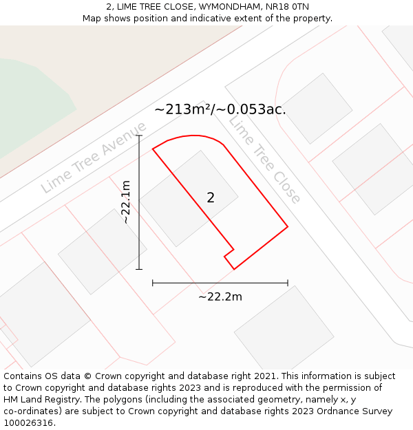 2, LIME TREE CLOSE, WYMONDHAM, NR18 0TN: Plot and title map