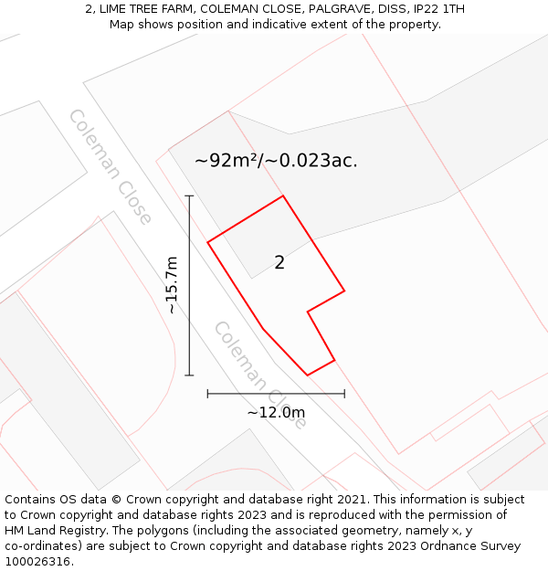 2, LIME TREE FARM, COLEMAN CLOSE, PALGRAVE, DISS, IP22 1TH: Plot and title map