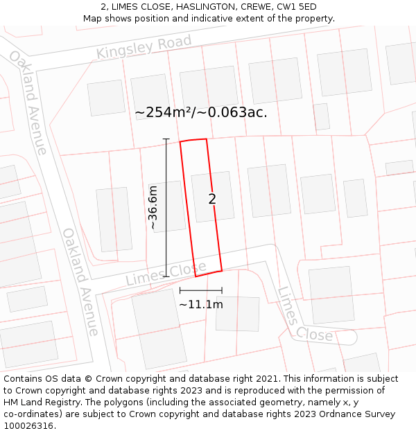 2, LIMES CLOSE, HASLINGTON, CREWE, CW1 5ED: Plot and title map