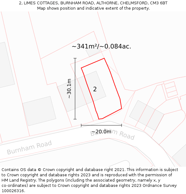 2, LIMES COTTAGES, BURNHAM ROAD, ALTHORNE, CHELMSFORD, CM3 6BT: Plot and title map