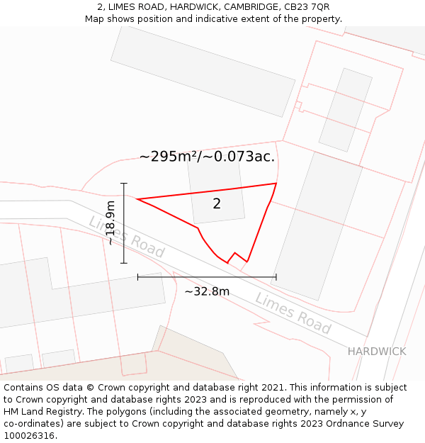 2, LIMES ROAD, HARDWICK, CAMBRIDGE, CB23 7QR: Plot and title map