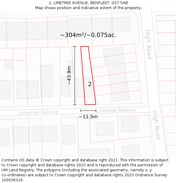 2, LIMETREE AVENUE, BENFLEET, SS7 5AB: Plot and title map