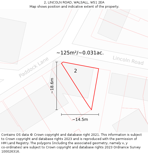 2, LINCOLN ROAD, WALSALL, WS1 2EA: Plot and title map