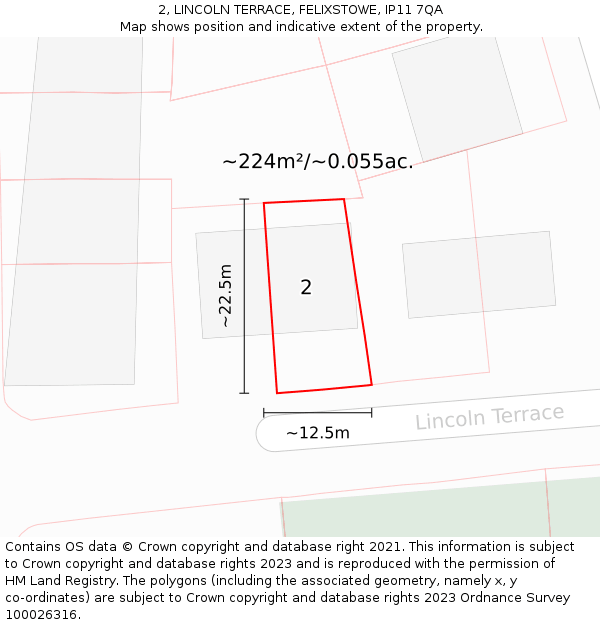 2, LINCOLN TERRACE, FELIXSTOWE, IP11 7QA: Plot and title map