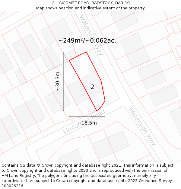 2, LINCOMBE ROAD, RADSTOCK, BA3 3YJ: Plot and title map