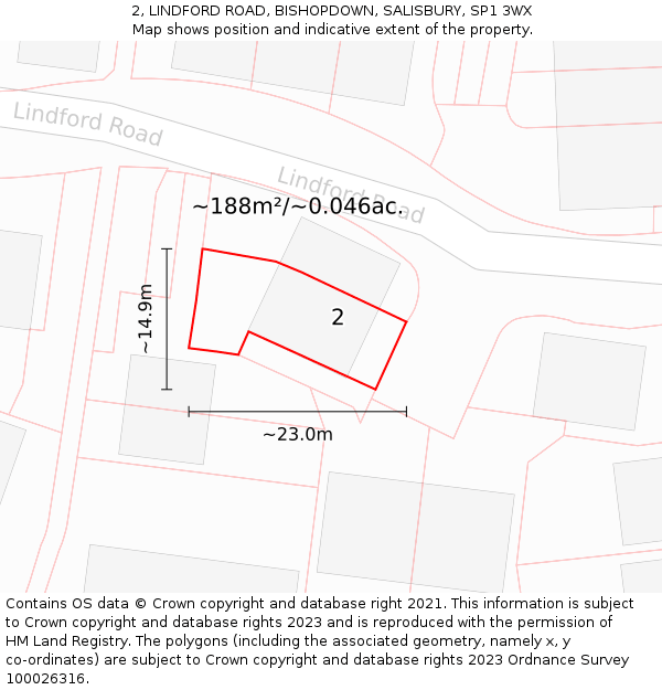 2, LINDFORD ROAD, BISHOPDOWN, SALISBURY, SP1 3WX: Plot and title map