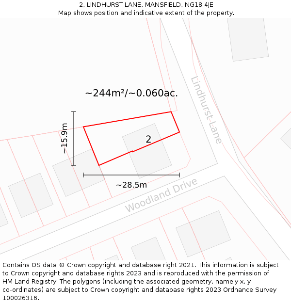 2, LINDHURST LANE, MANSFIELD, NG18 4JE: Plot and title map