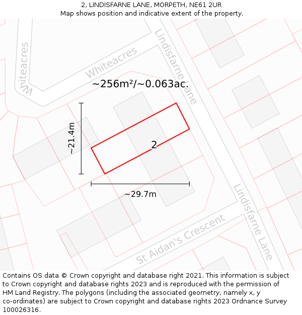 2, LINDISFARNE LANE, MORPETH, NE61 2UR: Plot and title map