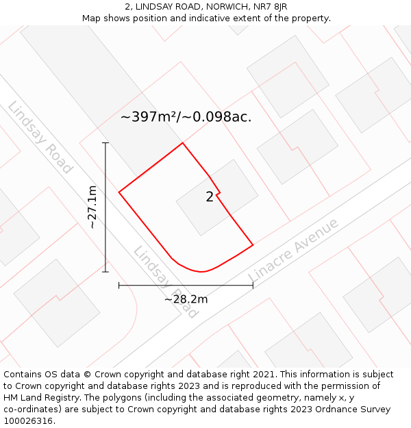 2, LINDSAY ROAD, NORWICH, NR7 8JR: Plot and title map