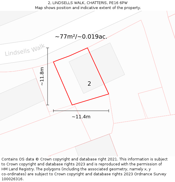2, LINDSELLS WALK, CHATTERIS, PE16 6PW: Plot and title map