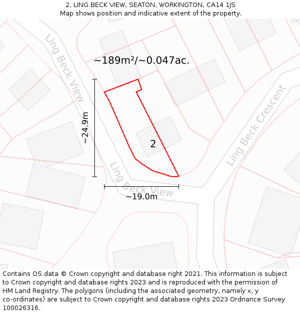 2, LING BECK VIEW, SEATON, WORKINGTON, CA14 1JS: Plot and title map