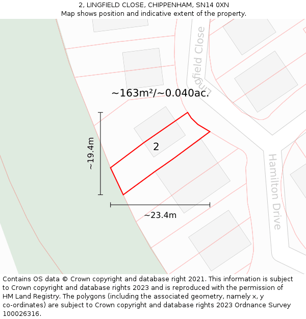 2, LINGFIELD CLOSE, CHIPPENHAM, SN14 0XN: Plot and title map
