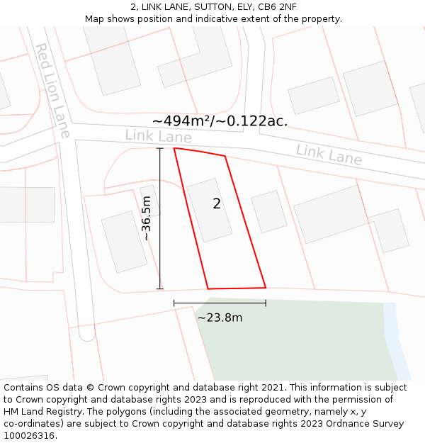 2, LINK LANE, SUTTON, ELY, CB6 2NF: Plot and title map