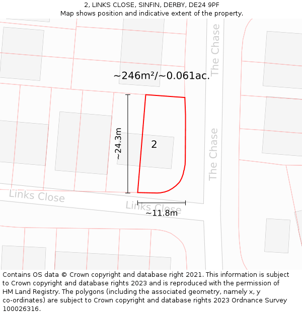2, LINKS CLOSE, SINFIN, DERBY, DE24 9PF: Plot and title map