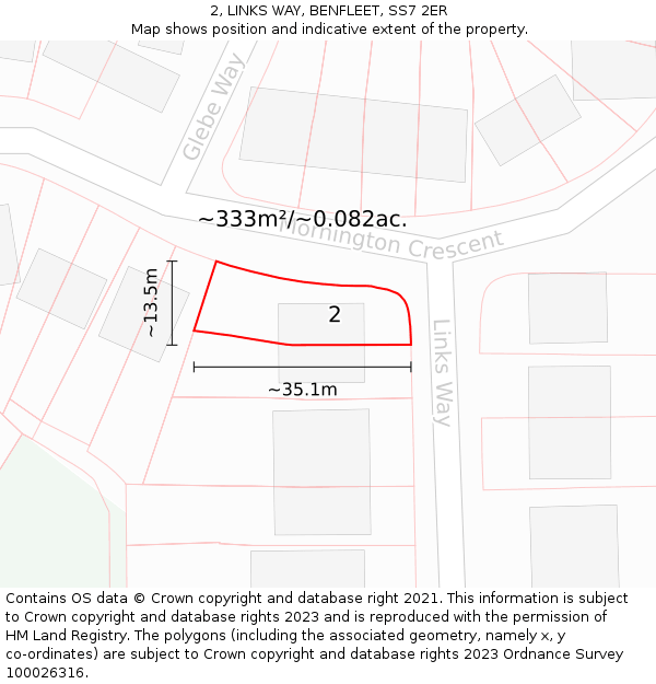2, LINKS WAY, BENFLEET, SS7 2ER: Plot and title map