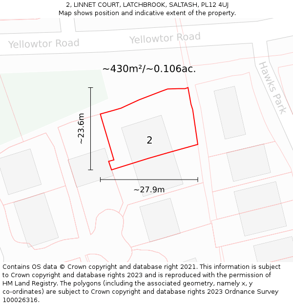 2, LINNET COURT, LATCHBROOK, SALTASH, PL12 4UJ: Plot and title map